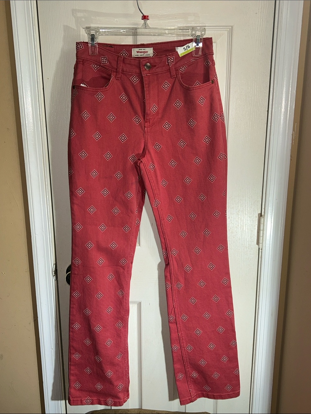 Wrangler High Rise Bold Boot Red Bandana Straight Leg Jeans Utility Pants